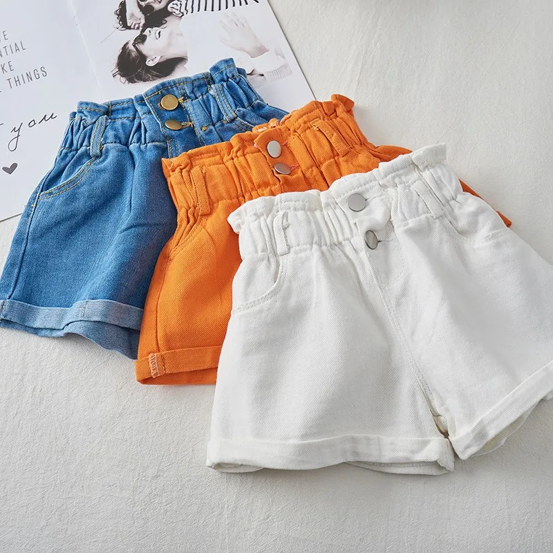 

Girls Jeans Short 2023 Summer Kids Casual Solid Clothes Baby Cotton Trousers Children's Button Denim Shorts Pant Korean Style