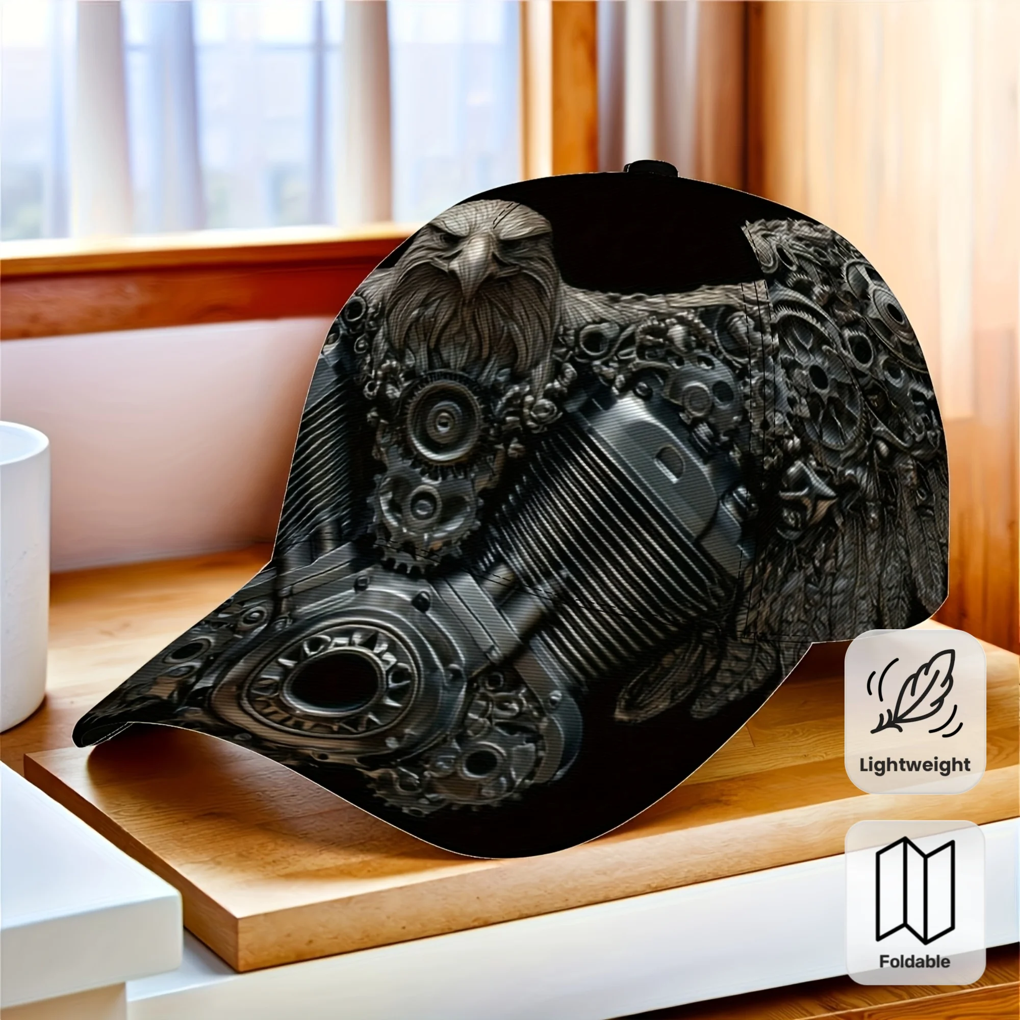 Mechanical Eagle Engine Print Baseball Cap Steampunk Gear Pattern Adjustable Dad Hat Biker Mechanic Gift Unisex Snapback Sun Hat