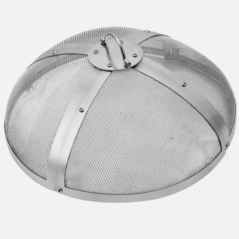 for Stainless Steel Silver Modern Outdoor Fire Pit Cover with Spark Mesh BBQ Accessories