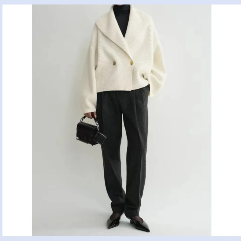 

Изогнутый зеленый фруктовый воротник в скандинавском нишевом стиле, новый свободный вязаный шерстяной кардиган для ранней весны, 25 лет