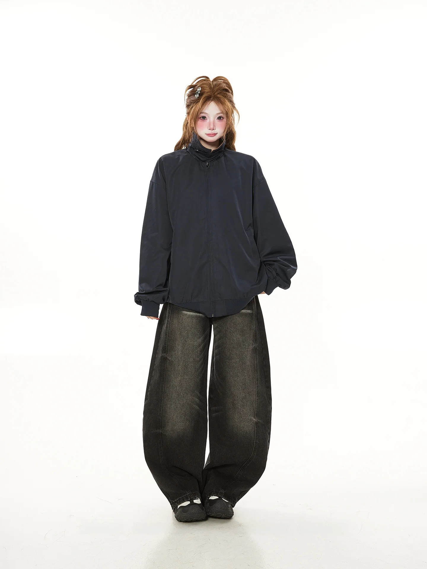 

Американская повседневная куртка с комбинированным воротником для женщин, весна-осень, свободный крой, модная верхняя одежда для пар, дизайн с градиентными цветовыми блоками