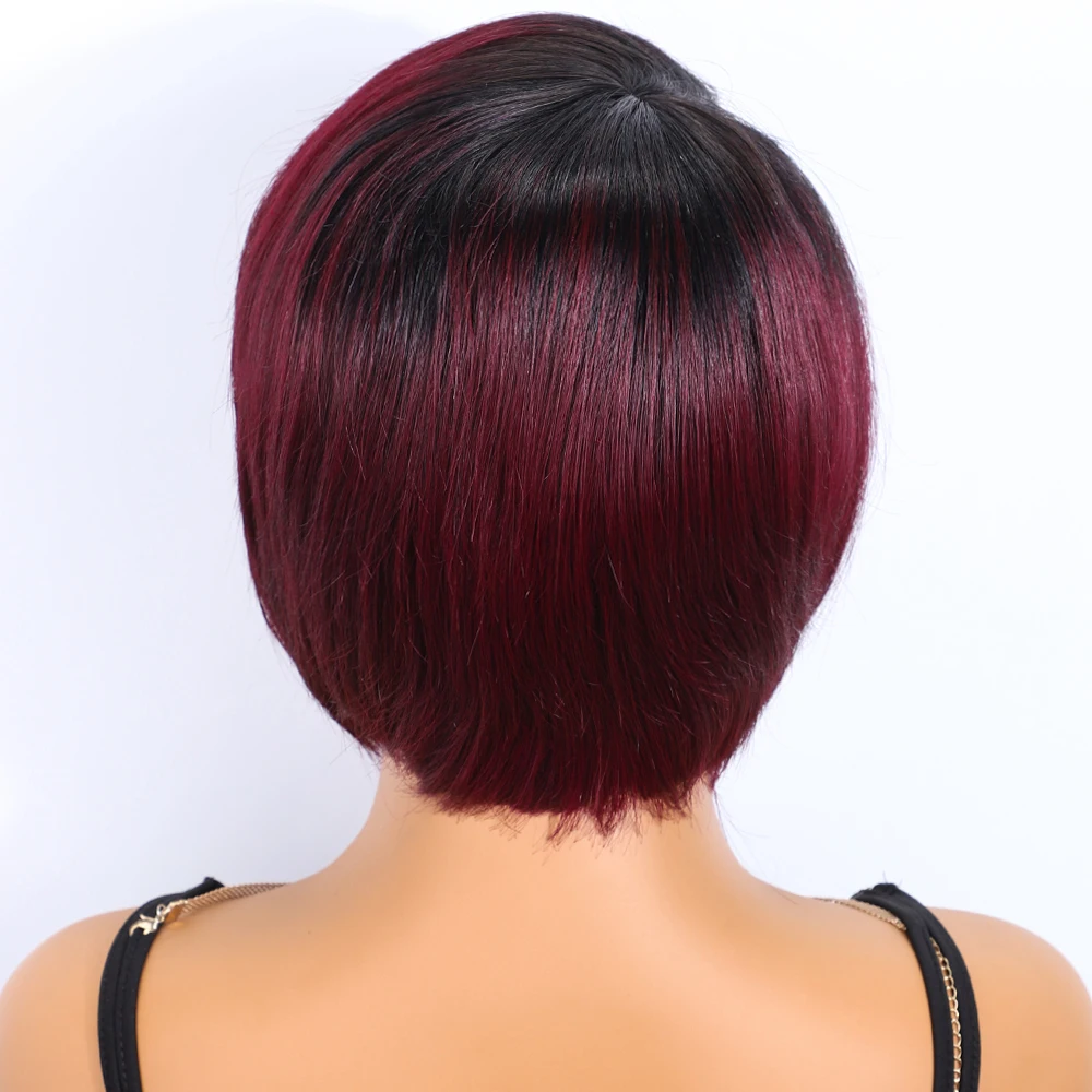 Burgundy Short Bob Wig With Bangs Wear to Go Bob Human Hair Wigs For Black Women Colored 99J Brown Brazilian Hair Wigs Allure image 5