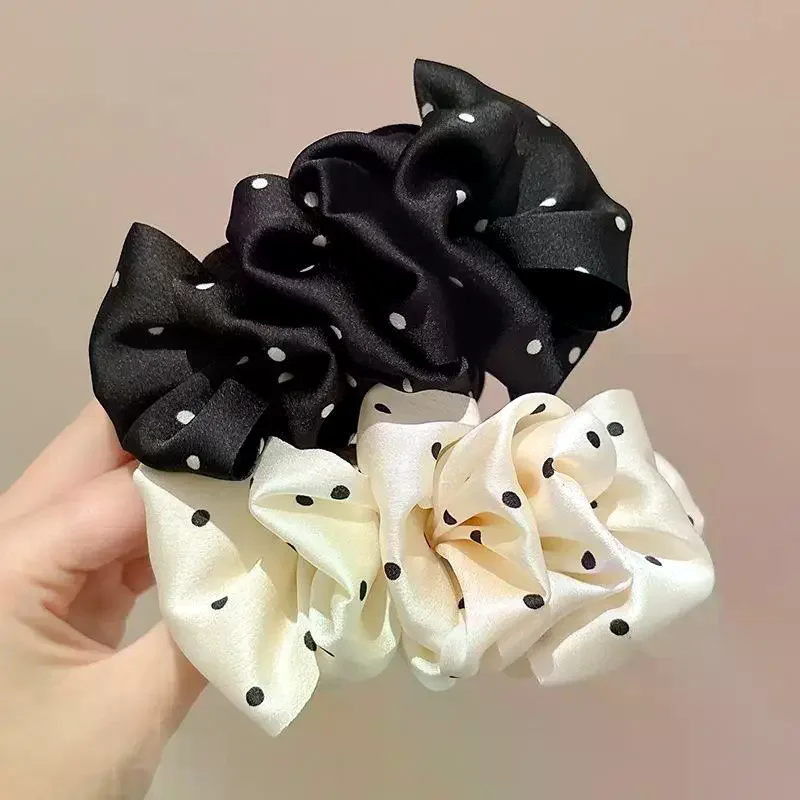 Large Satin Ruffled Hair Claw Clips Women Strong Non Slip Hold Cute Polka Dot Daily Office Dating