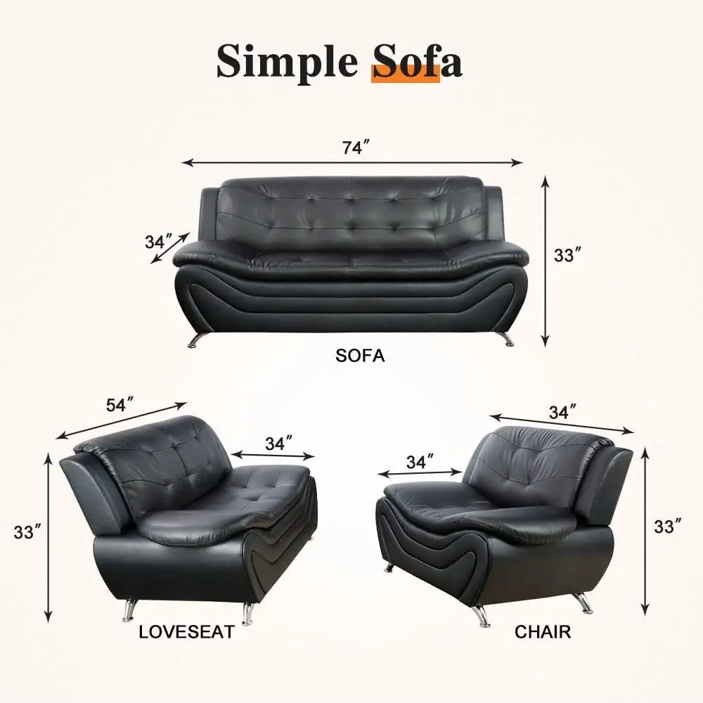 Leather Sofa Set for Living Room Furniture Sets, Loveseat Sofa with Chair 3-Piece for Living Room