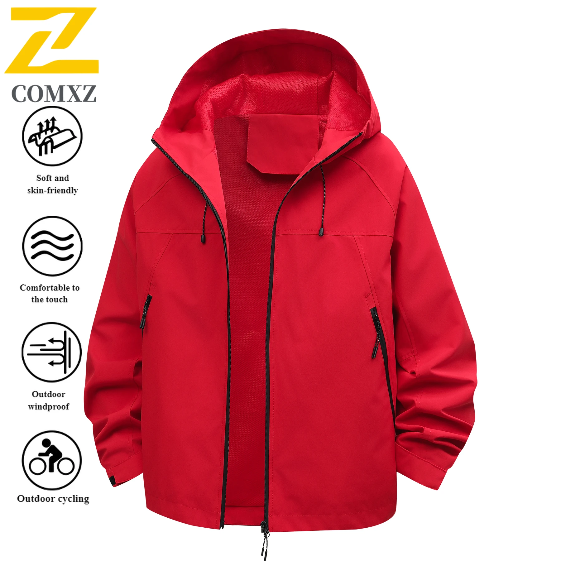 

2025 Autumn Jacket Solid Color Hooded Windproof Waterproof Coat Casual Hiking Fishing Charge Jacket High Quality Men's Clothing