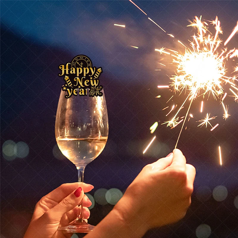 12pcs Wine Glasses Topper Champagne Glasses Decorative Cardstock New Year Party Decorations Wine Glass Identifier Charm Paper