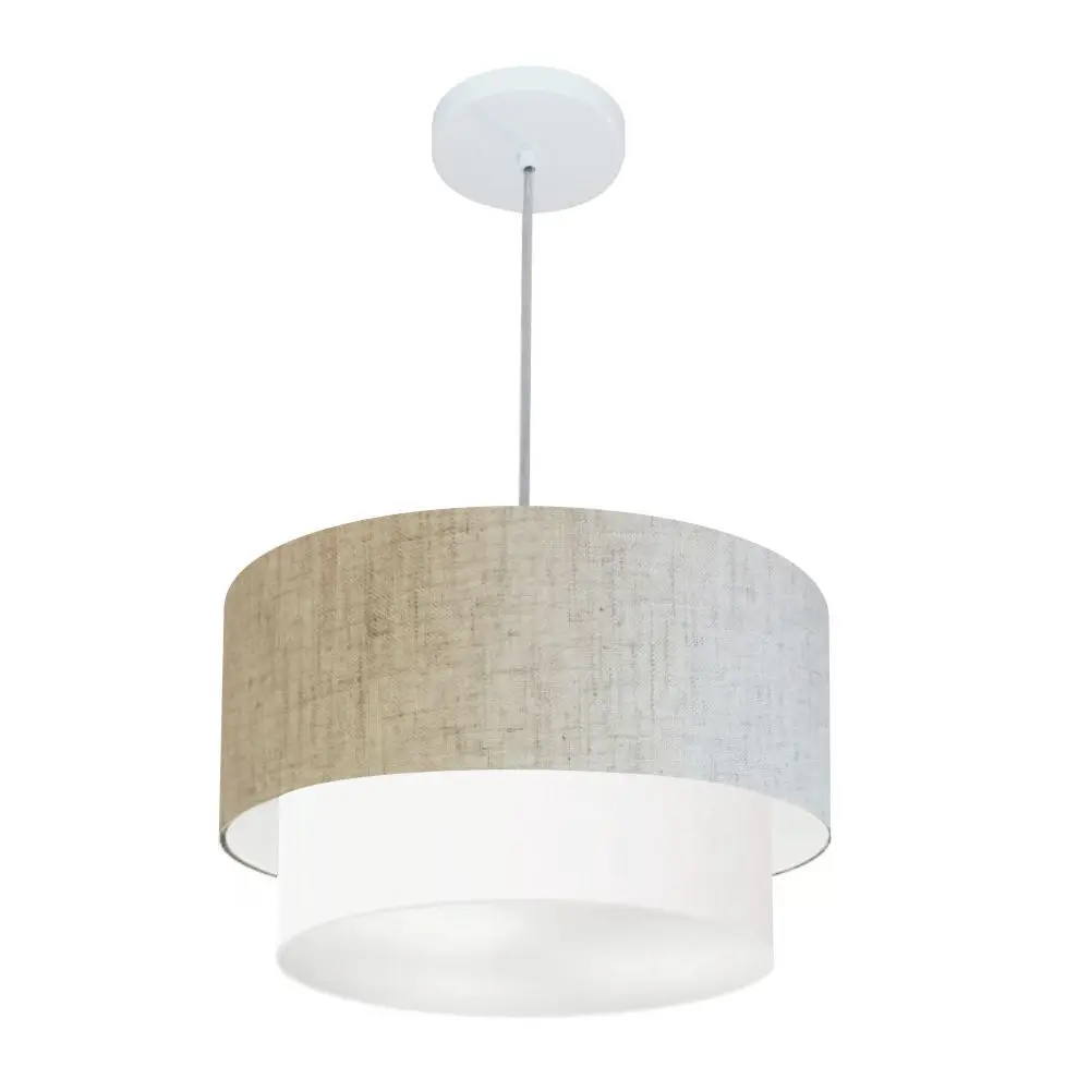 MJ-4354 Beige and White Linen Cylinder Pendant For Dining and Being Table