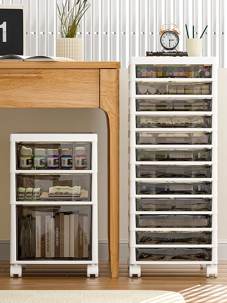 

Office Desktop Organizer Box Multi-layer Stand-alone Storage Cabinet Transparent Plastic Desk Der Simptic Utili Cart