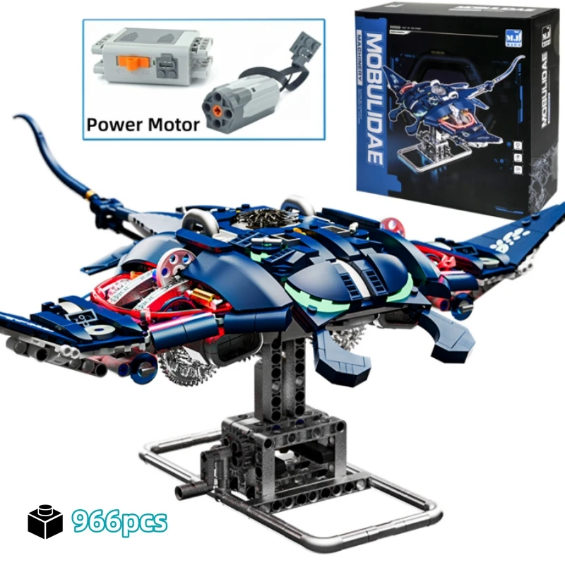 

FUNXINEE 966Pcs MOC Stingray Building Blocks Set Light Up Movable Marine Animal Model 3D Puzzle Desk Decor Gift Box