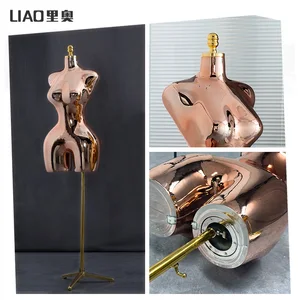 Plating Gold Lady Dress Bentuk manekin tubuh berdiri wanita Krom perak tubuh bagian atas Pantat Besar kurva pantat Manikin 6 bentuk pakaian penjualan terbaik - №