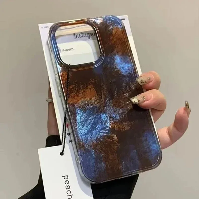 Retro Brown Blue Gradient Clear Case For iPhone 16 11 12 13 14 15 Pro Max X XS XR 7 8 Plus SE 2020 2022 16E Phone Cover