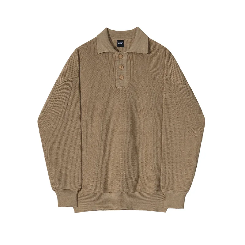 

Мужской однотонный простой базовый повседневный модный свободный отложной воротник с длинными рукавами и пуговицами, вязаный свитер, пуловеры, мужская одежда