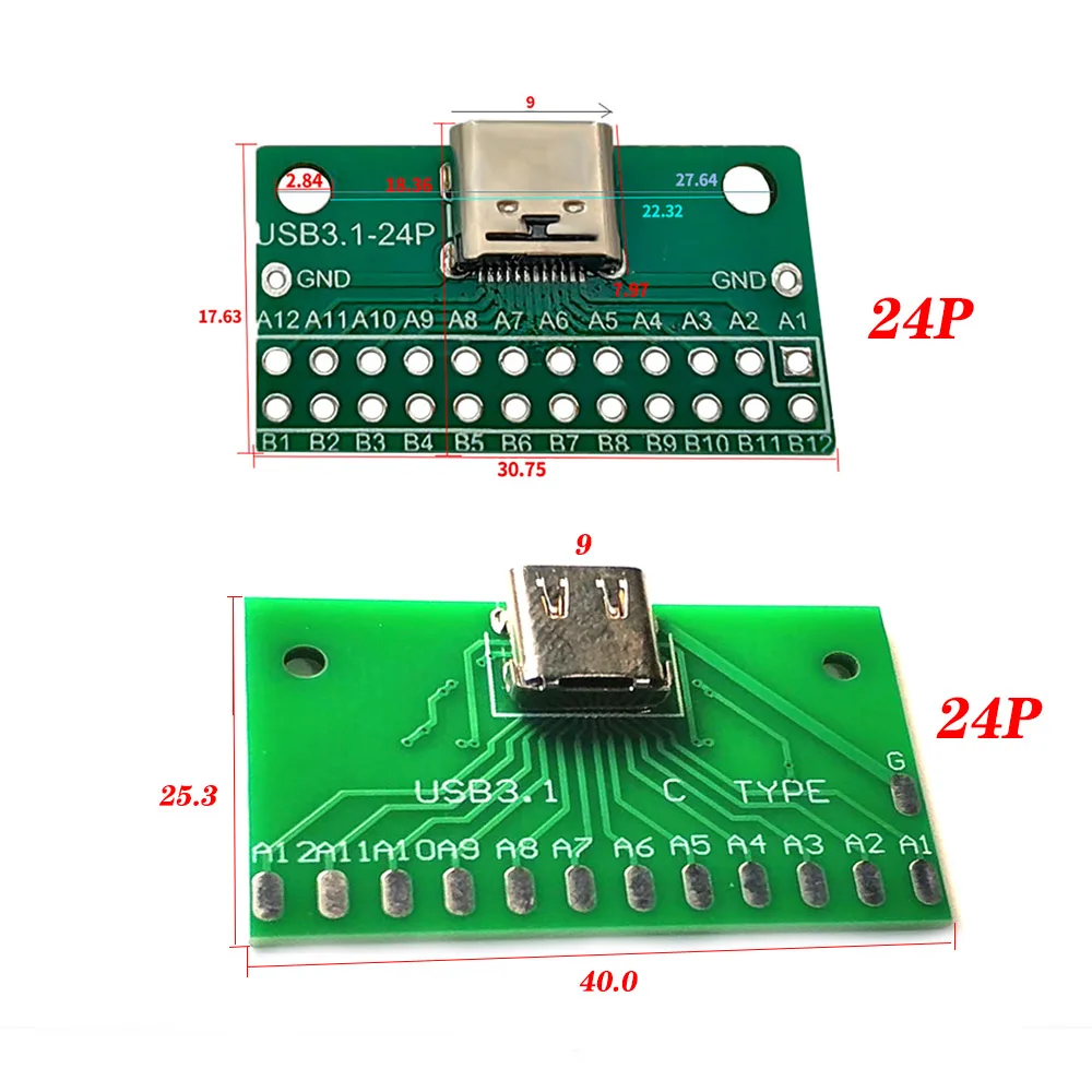 100pcs USB 3.1 Type-C Female Type-C Test Board Universal Board 24P with USB 3.1 Port Test Board