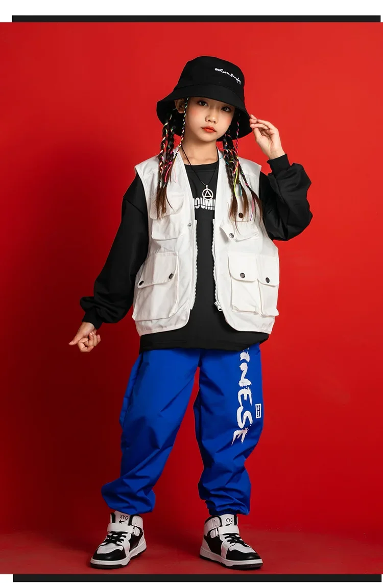 2026 Neues Kinder Hip-Hop Street Dance Kostüm-Set, trendiges ärmelloses Weste-Outfit für Mädchen und Jungen, Jazz-Auftritt, Laufsteg, Bühnenbekleidung – Detail 5