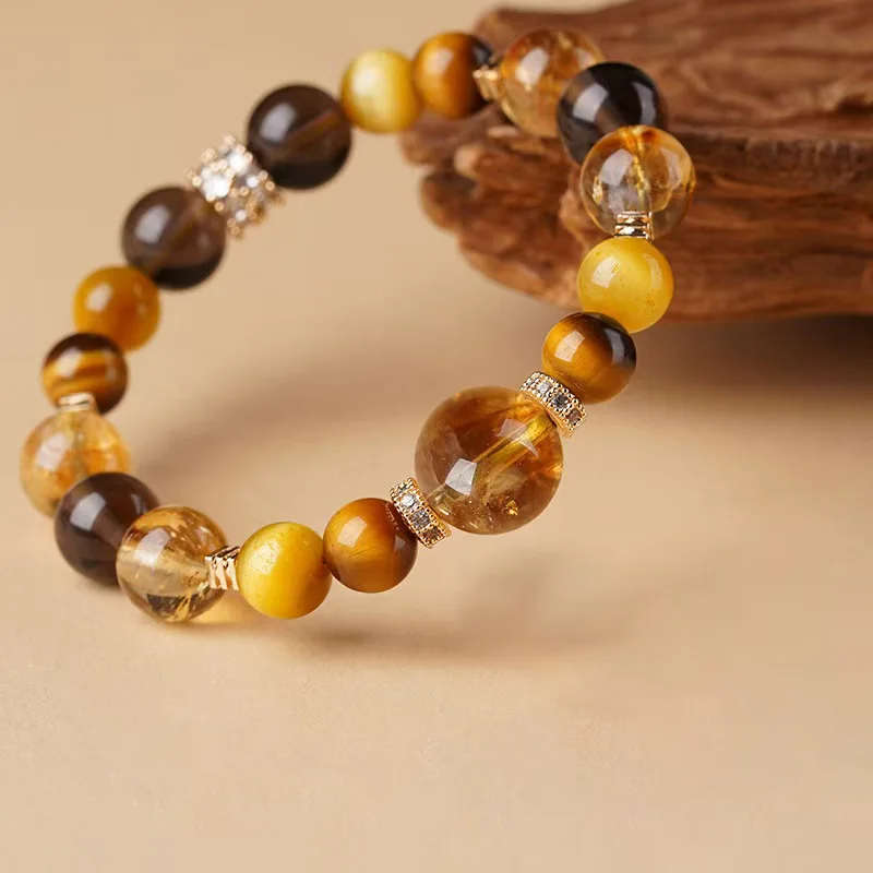 

Wealth Increases Luck Natural Yellow Tower Crystal Tiger Eye Bracelet Lucky Beads Men and Women Hand String Citrine Jewelry Gift