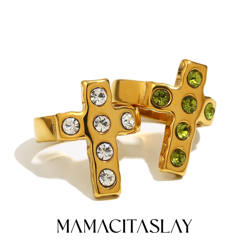 MamacitaSlay 316L anillo cruzado de circón de acero inoxidable joyería impermeable para fiesta anillo de alta calidad para mujer 2025 regalo de encanto clásico