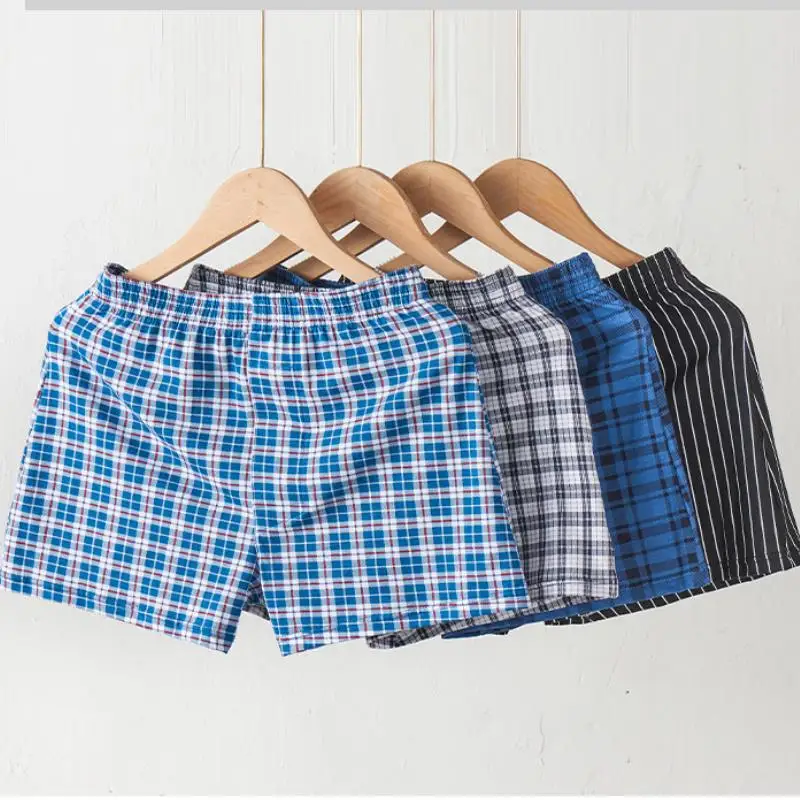 Men Underwear Boxers Shorts Men\'s Panties Cotton Sleep Underpants Lattice Shorts Plaid Loose Comfortable Plus Size Home Clothes