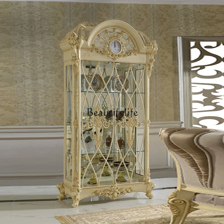 European-Style High-End Solid Wood Two-Door Glass Wine Cabinet Living Room Curio Cabinet