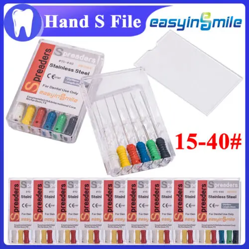 

10Packs Dental Endo Hand Use S Files Spreader stainless steel Files for Root Canal 25mm #15-40 Easyinsmile