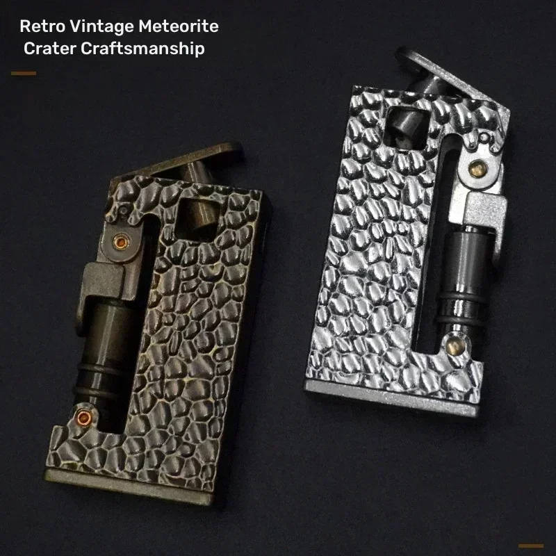 Old Craft Meteorite Crater Shaped Kerosene Retro Lighter Semi Automatic Mechanical Bending Knife Metal Retro Lighter Men's Gift