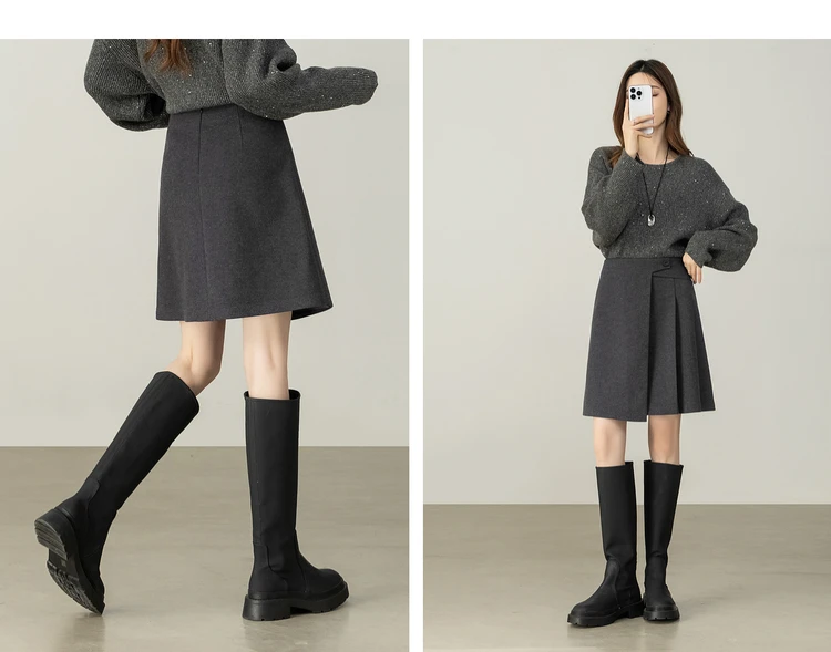 SENTUBILA Damen Kurzer A-Linien-Rock 2026 Winter Neuer Büro- und Freizeitrock mit Hoher Taille und Unregelmäßigem Saum, Einfarbiger Plissierter Rock 154QP3745 – Detail 20