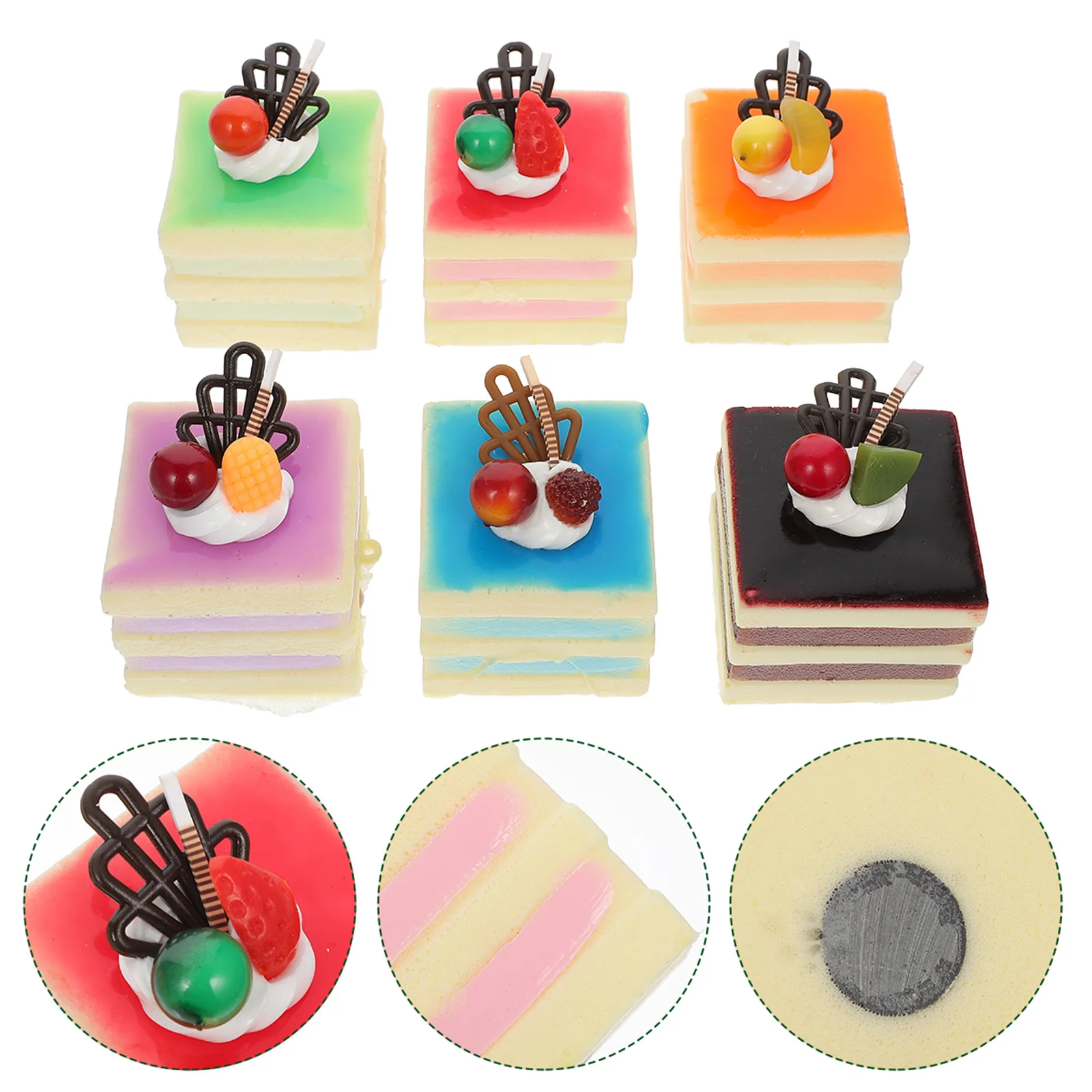 

6Pcs Fruit Cake Shaped Magnetic Refrigerator Stickers Realistic Food Design Decorative Kitchen Fridge Decor Classroom Home