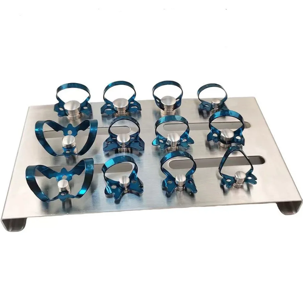 

Dental Endodontic Rubber Dam Clamps Stainless Steel Restorative Clips Dental Dam Sheets Tray Holder for Root Canal Therapy