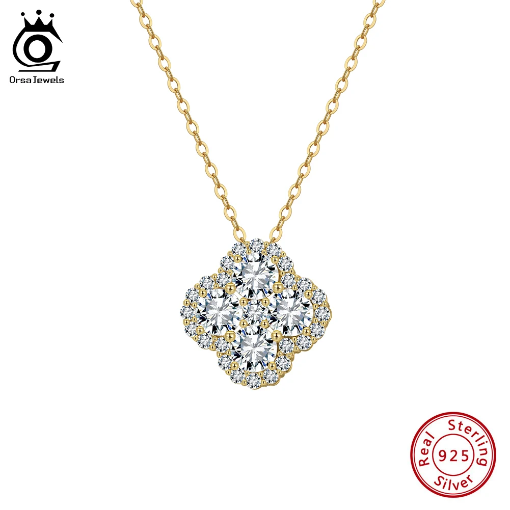 

ORSA JEWELS Изысканное ожерелье из стерлингового серебра 925 пробы с четырьмя листами клевера 8А премиум-класса с цирконием для женщин, свадебные украшения LZN28