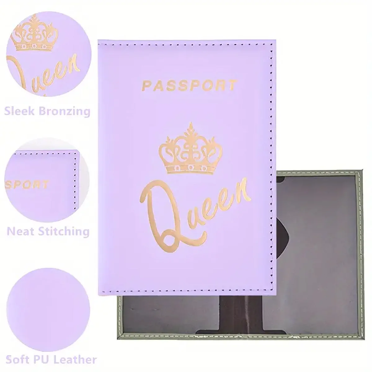 Crown Print PU Passport Cover Case for Couple Flight Ticket Clip Passport Holder ID Credit Card Holder Travel Accessories