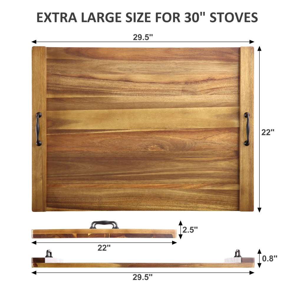 30 x 22 Inch Acacia Wood  Board Stove Cover with Handles, Wood Stove Top Cover Board for Electric Stove Gas Stove