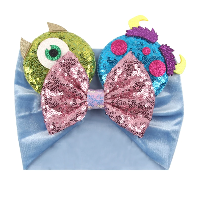 

Soft Cute Mouse Ears Headband Baby Waffle Fabric Sequins 5IN Bow Headwrap Kids Festival Party DIY Hair Accessories Girls Gift