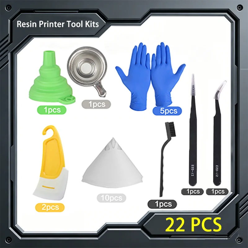 

﻿ Набор инструментов для 3D-принтера (22 предмета): силиконовая воронка, металлический фильтр для УФ-смолы, пинцет, силиконовый очиститель для УФ-отверждения фотополимеров