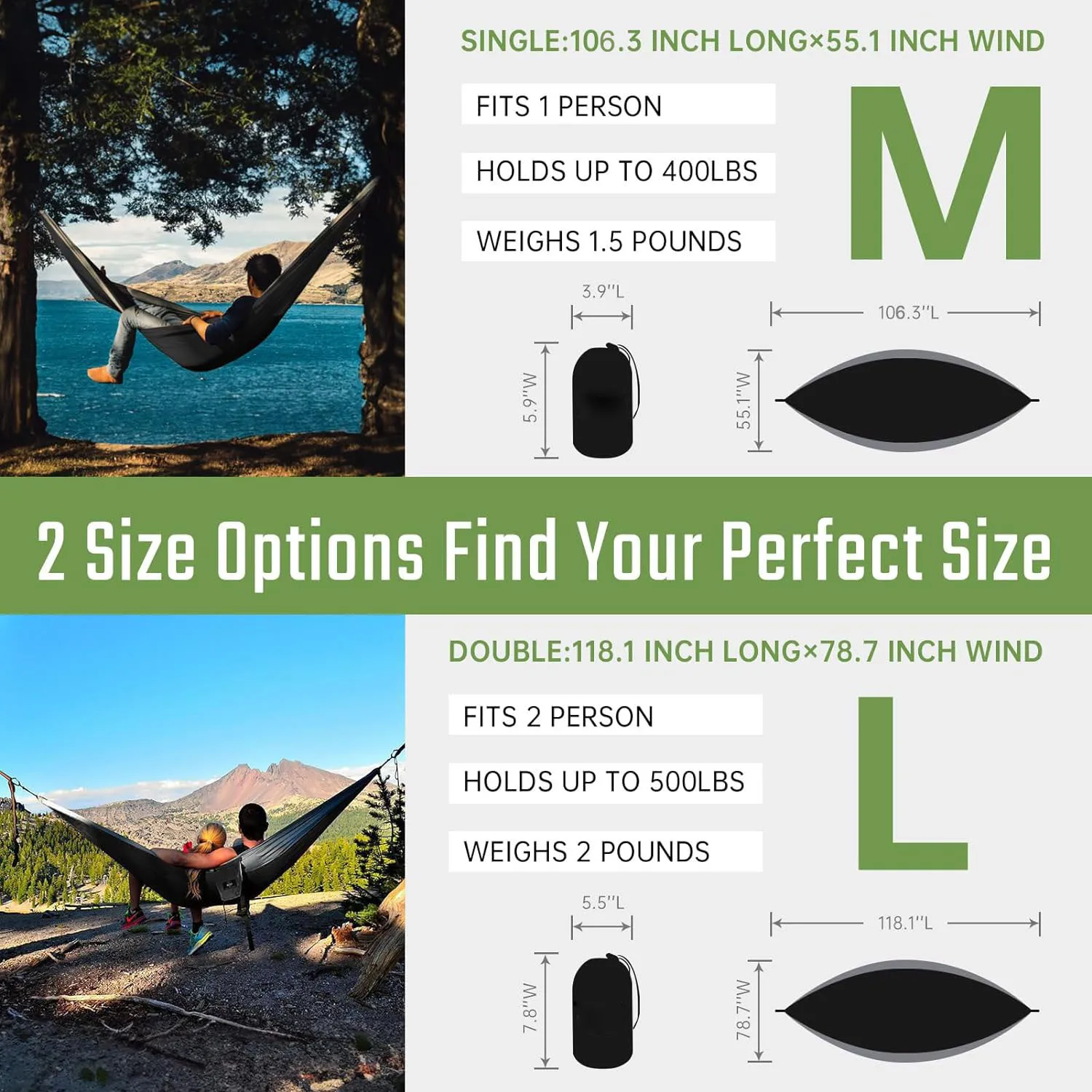 Portable Nylon Parachute Fabric Hammock Single and Double Size Outdoor Camping Hiking Garden Hammocks