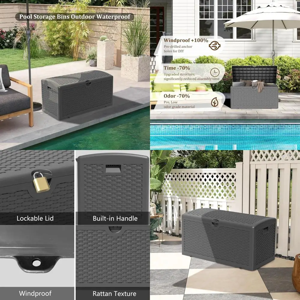 90 Gallon Lockable UV-Resistant Resin Deck Box for Outdoor, Patio, Poolside, and Garden Storage