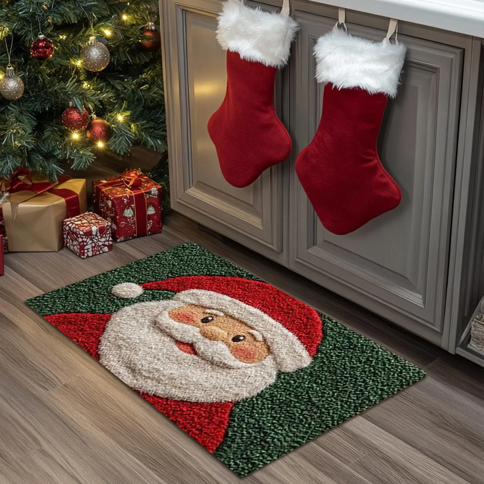 Weihnachts-Badematte, 80 x 50 cm, rutschfester Weihnachtsmann-Badezimmerteppich mit schnell trocknendem, waschbarem Weihnachtsmann für die Dekoration von Ferienhäusern