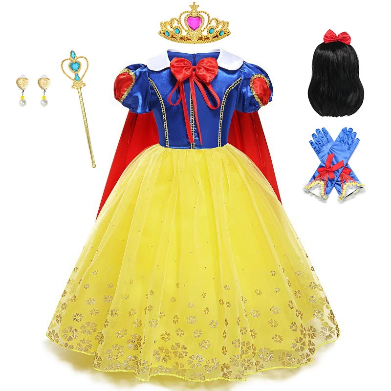 Classic Princess Snow White Costume for Kids Halloween Cosplay Disguise Snow White Party Clothing Girls Role Play Dresses