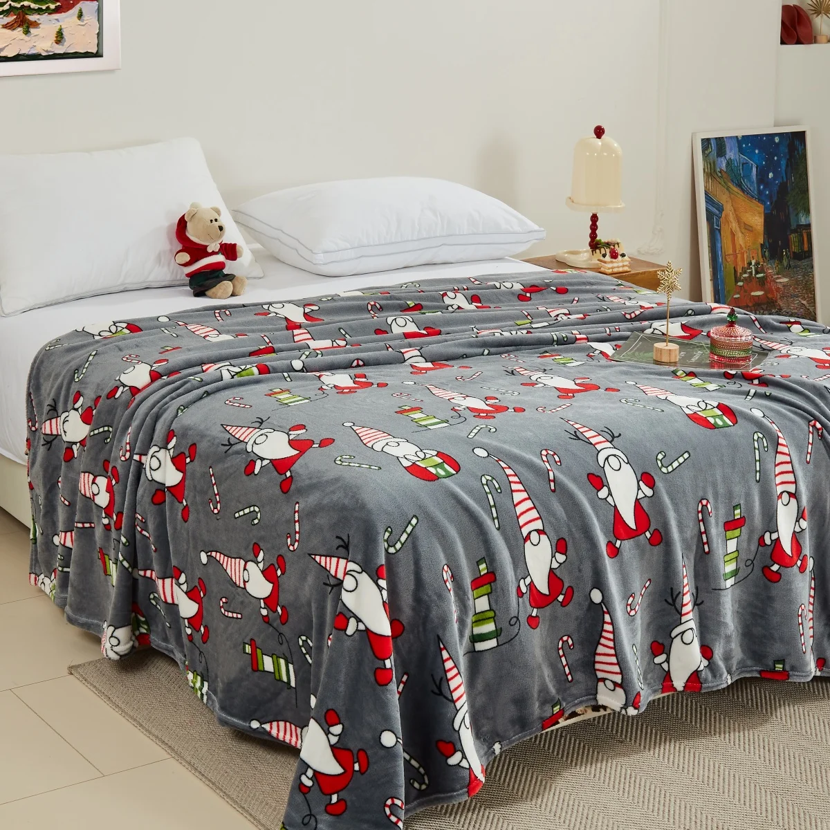 Printed Christmas Style Flannel Blanket Bed Cover Sofa Rest Blanket Christmas Dress Blanket Holiday Gift