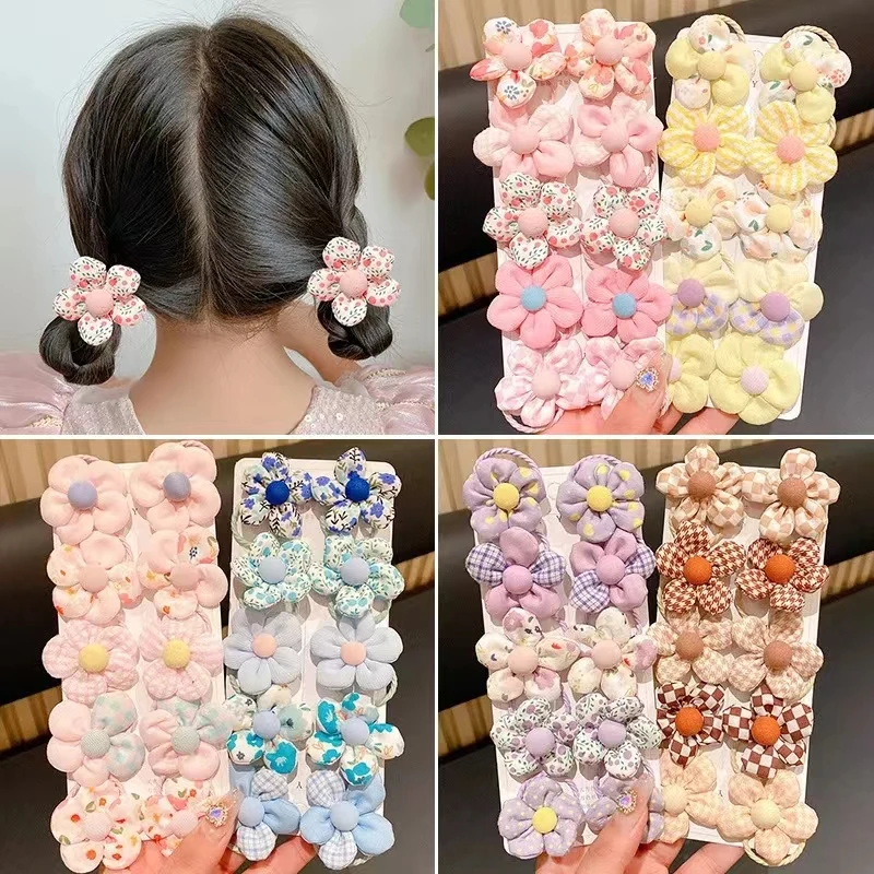 10 sztuk/zestaw Nowe dziewczęce urocze kolorowe gumki do włosów z kwiatkami, uchwyt do kucyka, miękkie scrunchies dla dzieci, gumki do włosów dla dzieci