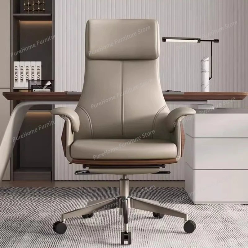 

Genuine Leather Executive Office Chair - Reclining Ergonomic Computer Desk Chair with Lumbar Support for Home and Business