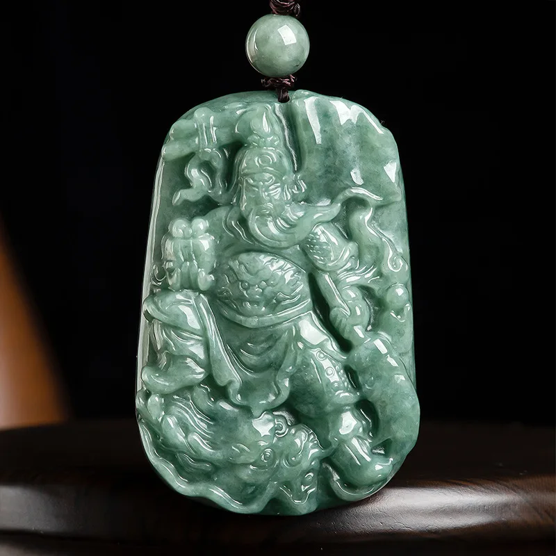 

Natural A-Goods Burma Jadeite Beans Guangong Jade Pendant Fine Gemstone Charms Men's Necklace Wholesale Drop Shipping