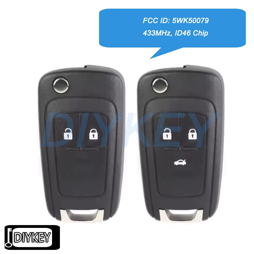 2 / 3 Buttons Flip Remote Key Fob 433MHz ID46 Chip for Opel Vauxhall Astra J Insignia Cascade Corsa Adam Viva FCC ID: 5WK50079