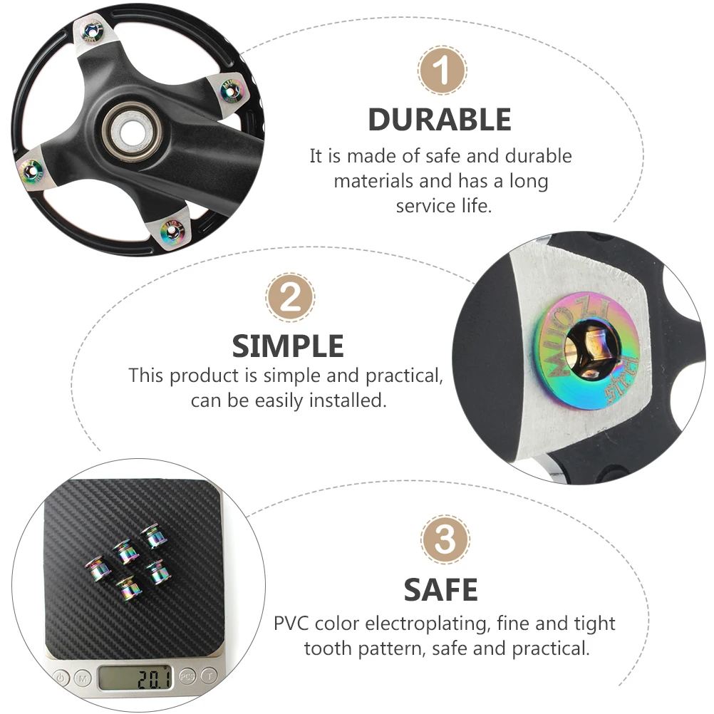 

5Pcs Electroplated Chainring Wheel Bolt Durable Bike Accessories Single Disc Screw Practical Bike Supplies Chainring Wheel Screw