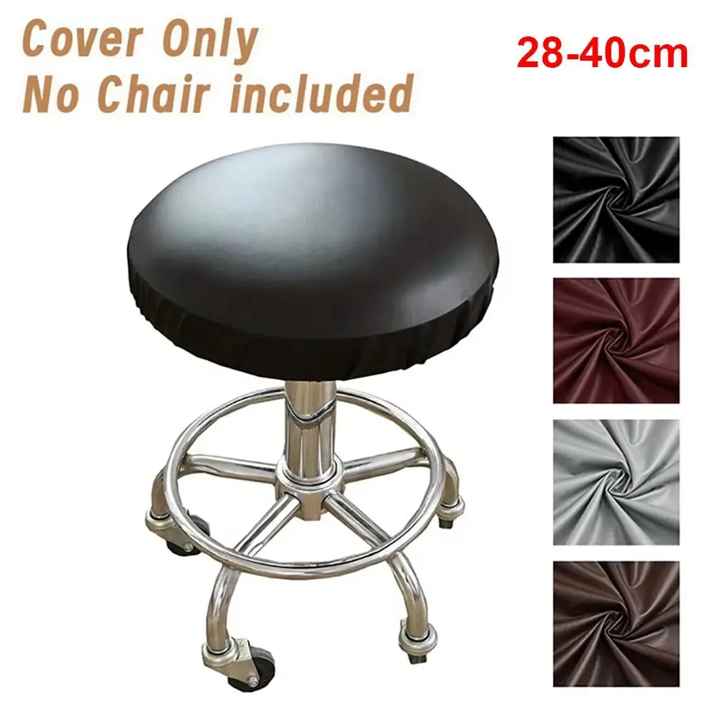 1Pcs PU Leather Chair Seat Cover Waterproof with Elastic Bands Round Chair Cover Slipcover All Inclusive