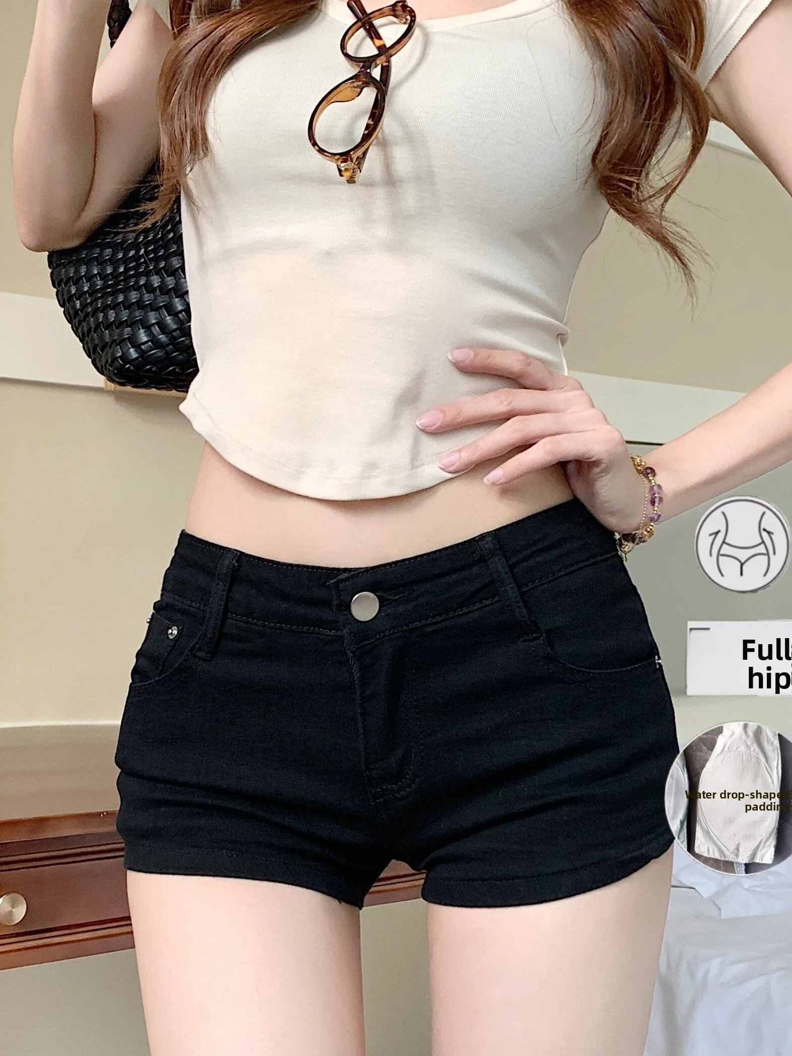 High Waist Black Denim Shorts Women's Summer New Style Slimming Commute Friendly Hip Enhancing Tight Fit Versatile Bodycon Ho...