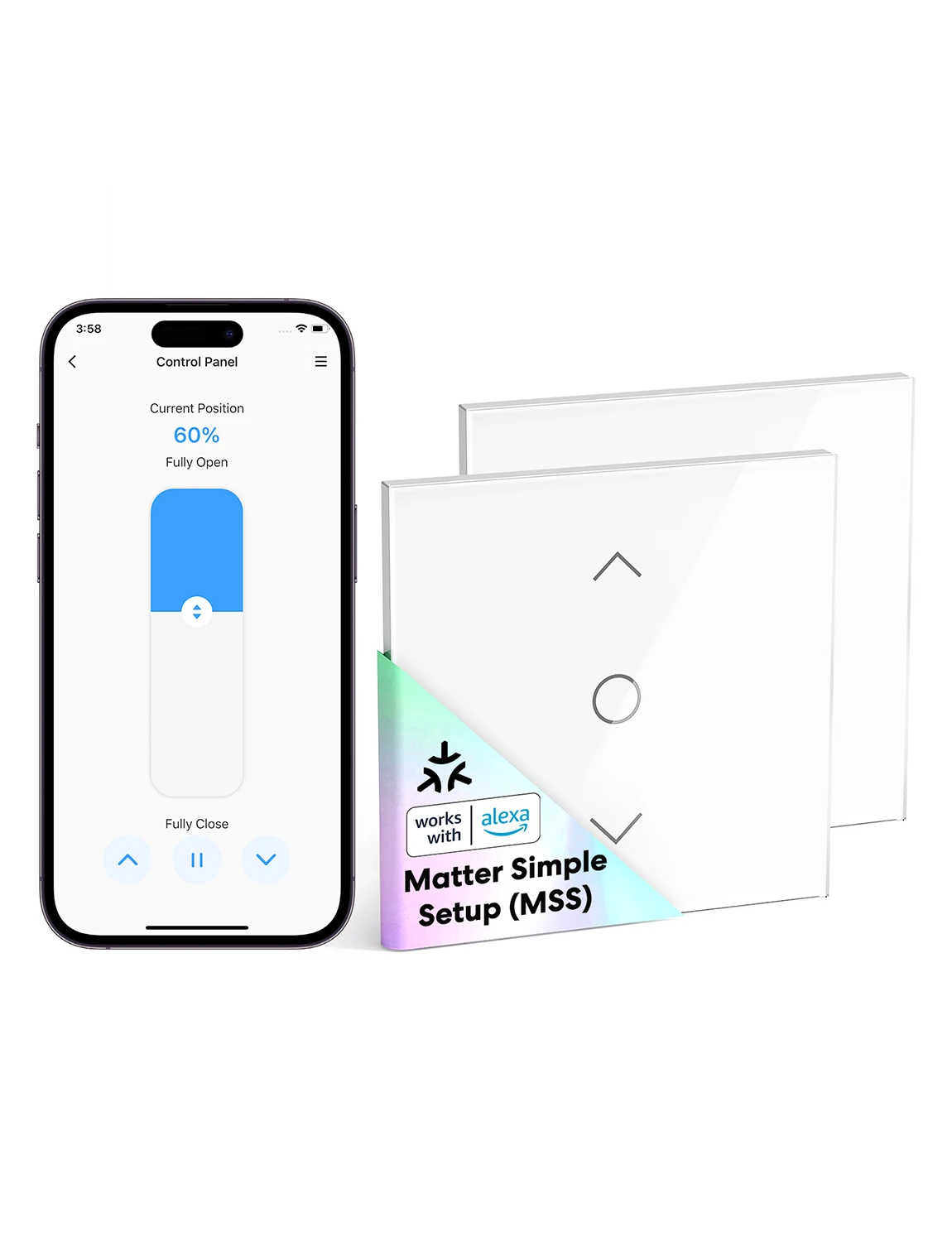 Minuteur intelligent pour volet roulant Meross Smart Matter EU (MRS100MA) - Contrôle vocal, contrôle par pourcentage - Compatible avec Alexa, Apple Home.