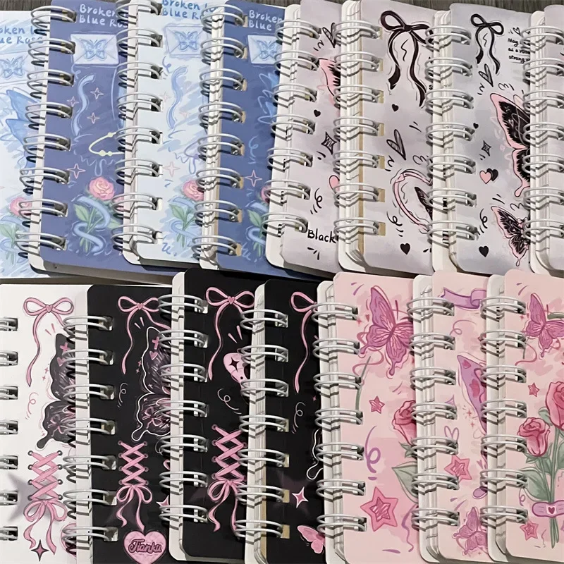 1 Piece Random A7 Mini Rose Butterfly Notepad Small Aesthetic Lace Ribbon Butterfly Flower Notebook Cute Student School Supplies