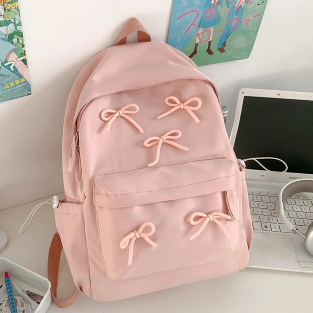 Cute Preppy Workwear Style Backpack Nylon Harajuku Style Students Backpack Korean Style Large Capacity Bowknot School Bag Girls