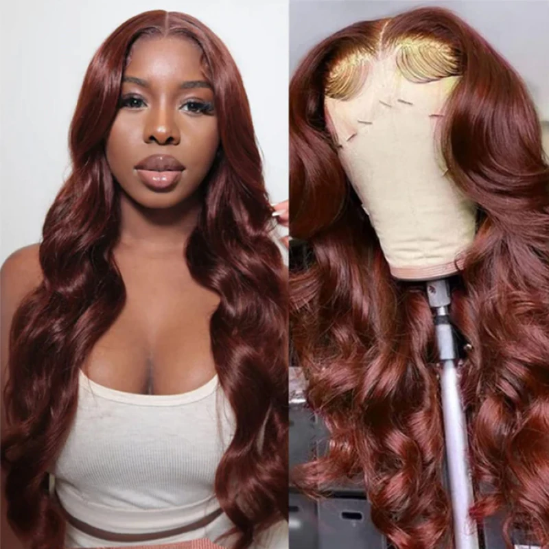 Reddish Brown Body Wave Lace Front Wig 13x6 13x4 HD Transparent Lace Frontal Wigs Pre Plucked Closure Wig For Women 180% Density