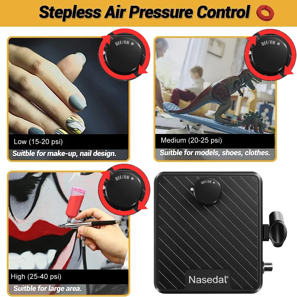 Nasedal Verbesserter 40-PSI-Luftkompressor für Nagel-Make-up-Modell, Luftpinsel, Malerei, Kuchen, DIY-Farbwerkzeug – Detail 3