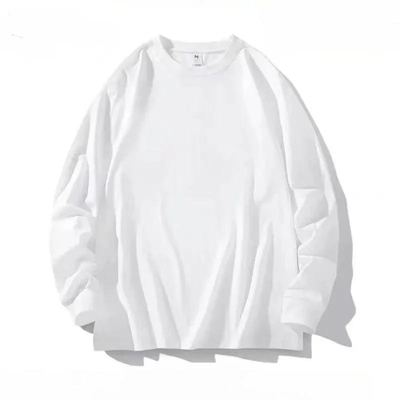 

600G Long-sleeved T-shirt Men's Pure Cotton Thick Loose Solid Color Spring and Autumn Sweater Japanese Crew Neck Bottoming Shirt